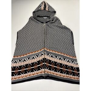 Joseph A Hooded Poncho Women's SZ XL Full Zip Aztec Pattern Drop‎ Shoulders BOHO